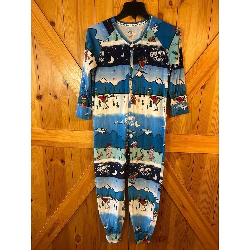 JUSTICE SLEEP X THE GRINCH GIRLS SNAP FRONT PAJAMAS SIZE Medium (5335)